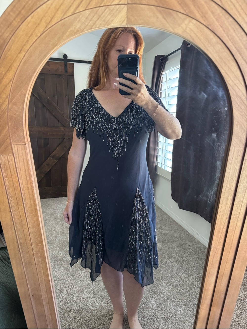 J Kara Black Beaded V‑Neck Cocktail Dress